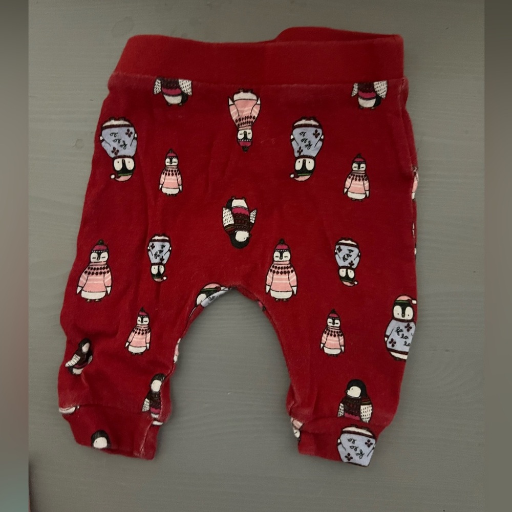 Old Navy - 0-3 months - Red Baby Pants with Penguin Design